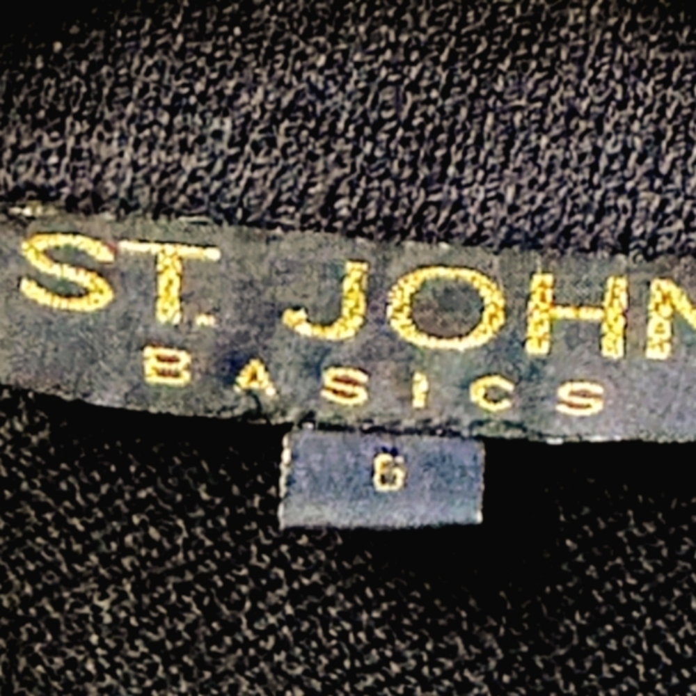 TIMELESS ST JOHN 6 BLACK SANTANA KNIT LOGO COVER BUTTON COLLAR LAPEL SKIRT SUIT - Picture 5 of 7